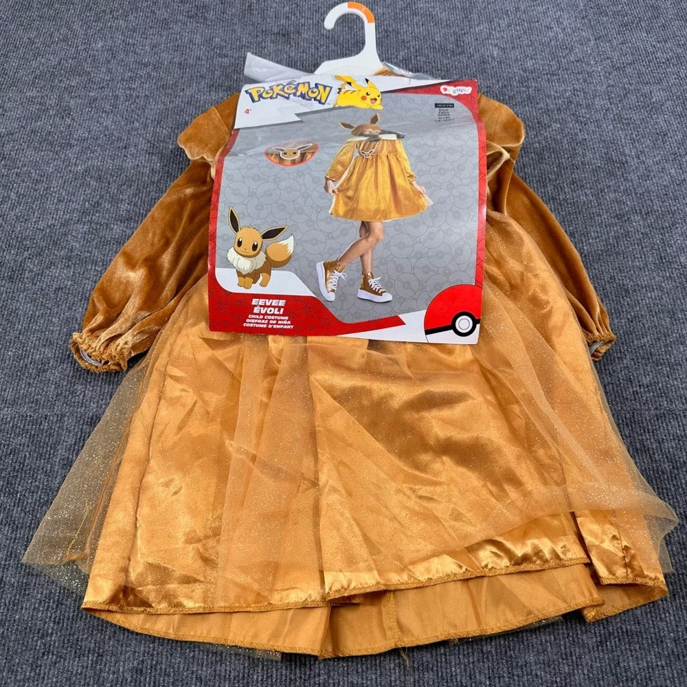 Eevee Costume Dress Girls Small 4-6X Pokemon Hooded Tulle Brown Modern